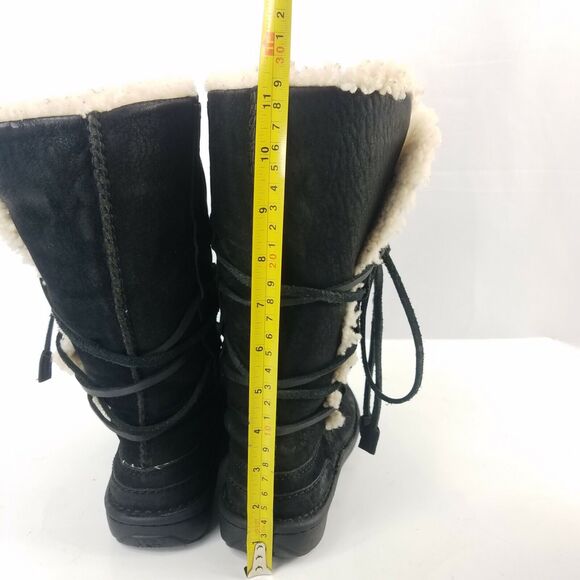 UGG Catalina Laced Black Nubuck Leather Sheepskin Boots Faux Fur Lined Size 6 - Picture 5 of 7